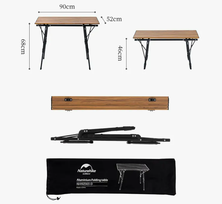 Стол туристический Naturehike складной, 90х52х68 см, с телеск. ножками, темно-коричневый