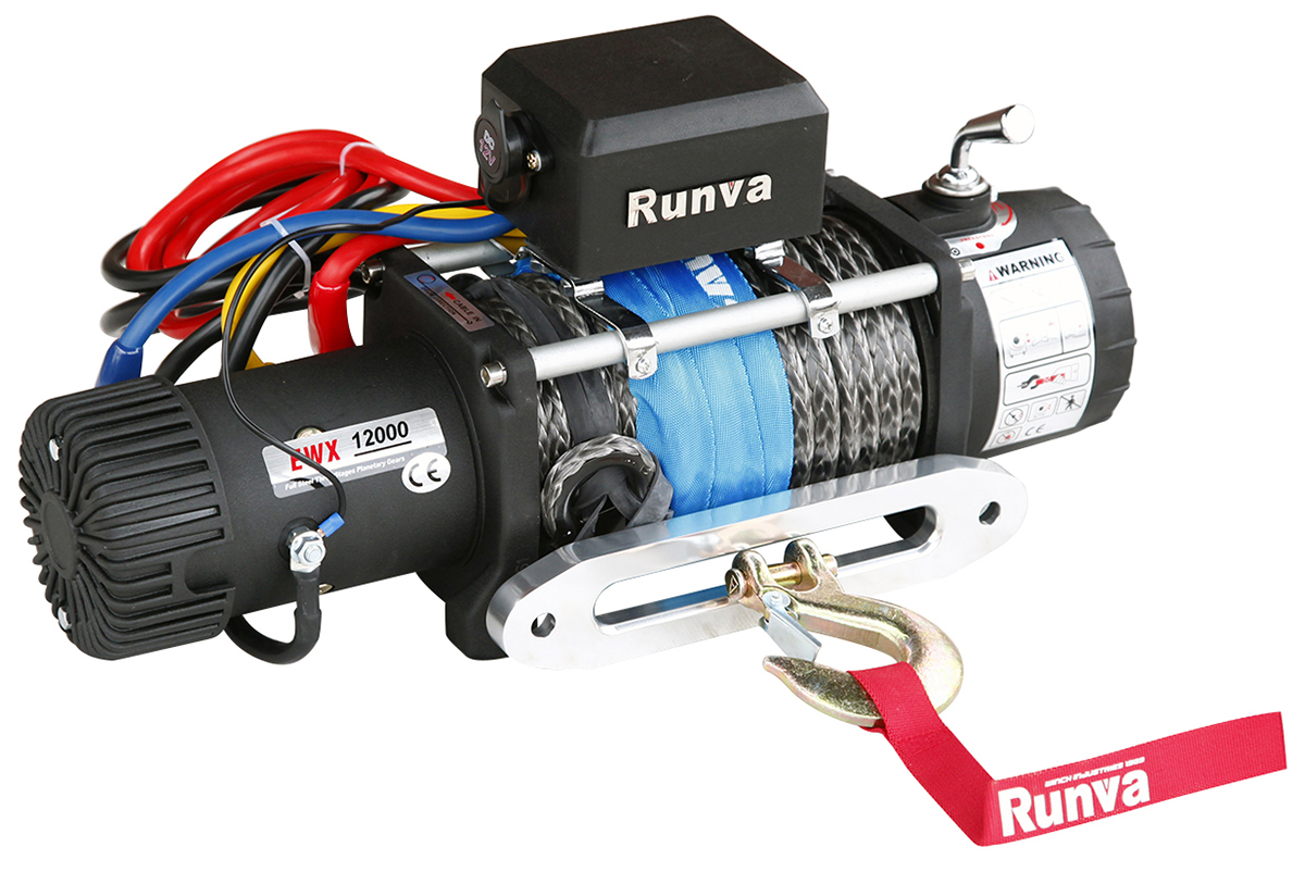 Лебёдка электрическая 12V Runva 12000 lbs 5443 кг (синтетический трос)