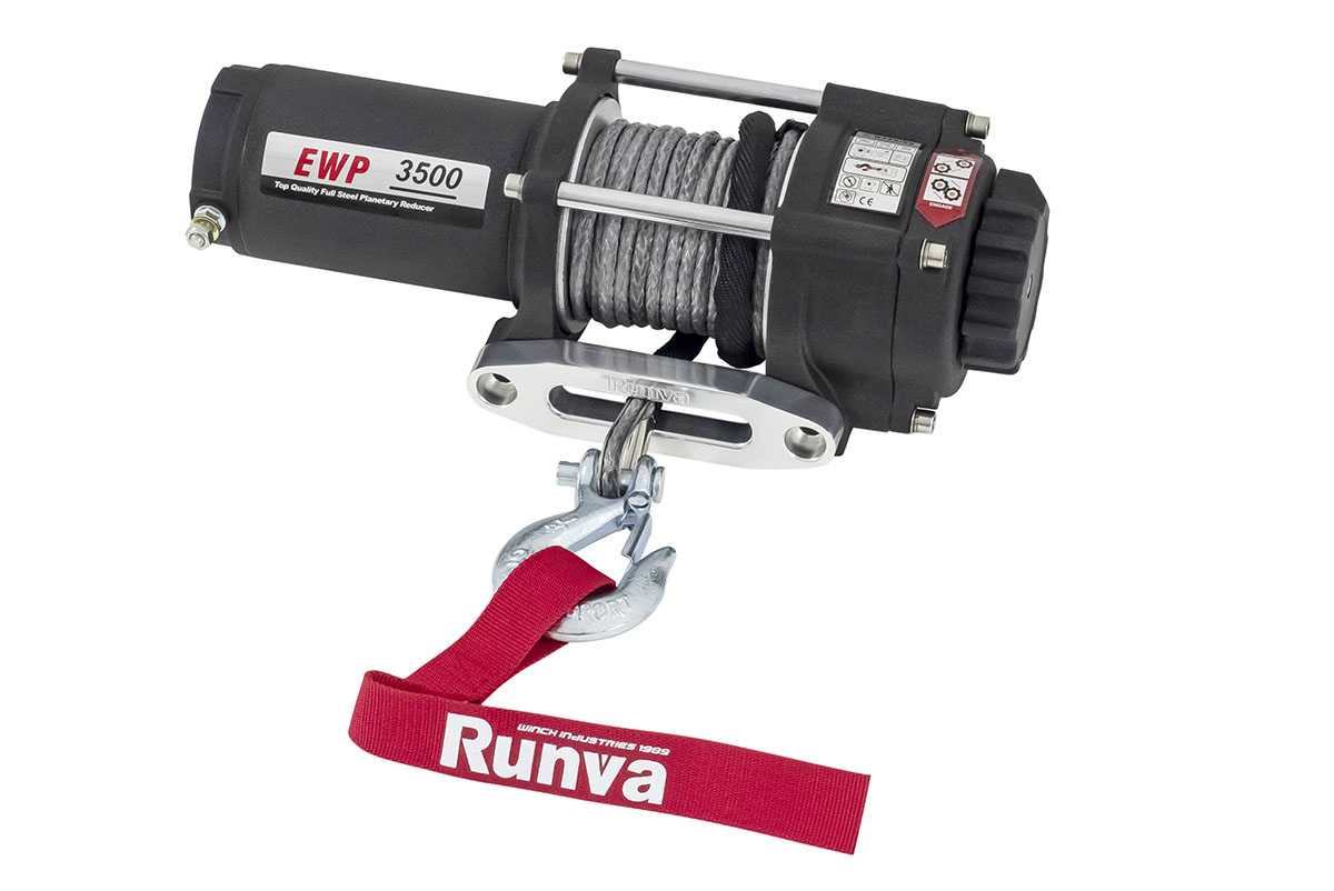 Лебёдка электрическая 12V Runva 3500A lbs 1588 кг (синтетический трос)