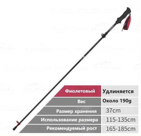 Палки треккинговые, карбон, ST07, фиолетовые, для ходьбы (2 шт.)