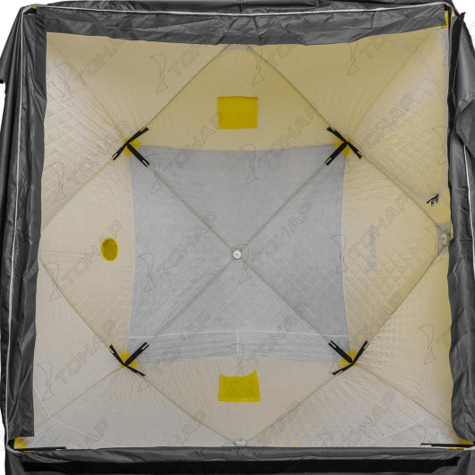 Палатка зимняя HELIOS Куб Premium 1,8х1,8, утепленная, желтый/серый