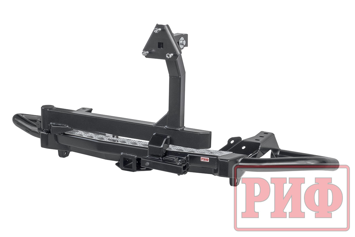 Бампер РИФ задний силовой/защита штатного бампера Toyota Fortuner 2015+ c квадратом под фаркоп, калиткой, подсветкой номера