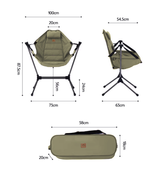 2 Кресло туристическое Naturehike складное, олива, до 120 кг