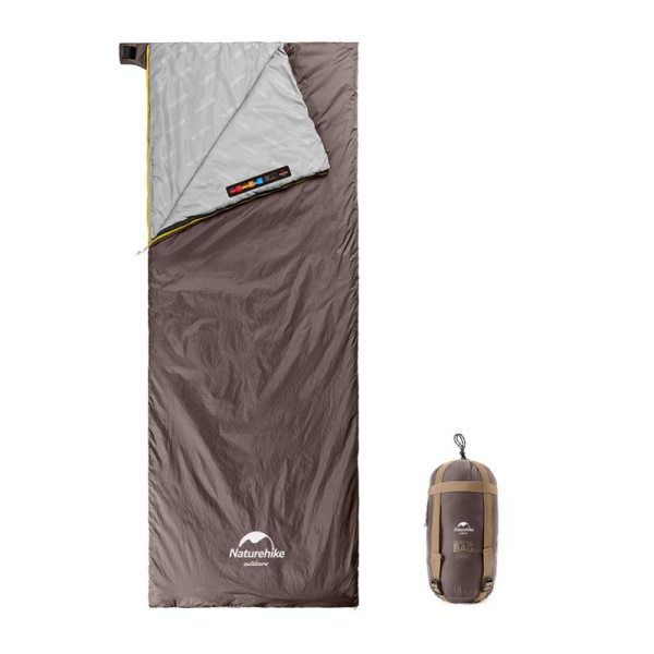 Мешок спальный Naturehike LW180, 205х85 см, (ТК: +15C), коричневый