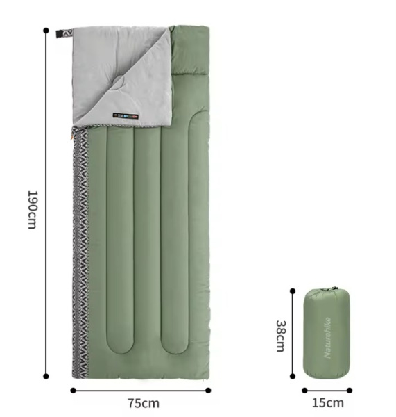 Мешок спальный Naturehike L150, 190х75см, (ТК: +13C), (левый), зеленый