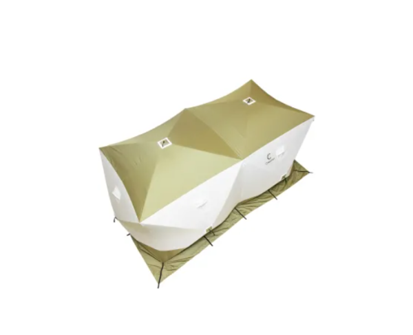 Палатка зимняя куб СЛЕДОПЫТ "Premium" 4,2х2,1 м, 2-комнатная, 3 слоя, оливковый/белый