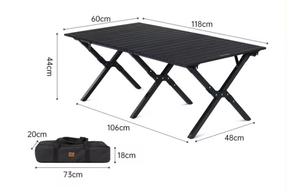 2 Стол туристический Naturehike складной, 118х60х44 см,с Х-образными ножками, черный