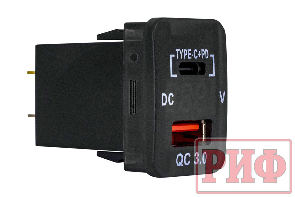 Розетка USB Type C, QC 3.0 с вольтметром для Toyota 32x20