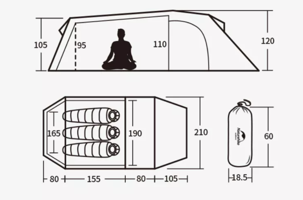 2 Палатка Naturehike Opalus 3-местная, алюминиевый каркас, зеленый