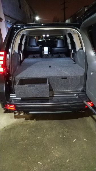 Органайзер в багажник для Toyota Land Cruiser Prado 150 (2 выдв.ящика+спальник) дорестайлинг