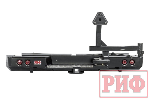Бампер РИФ силовой задний Mitsubishi L200 2019-2022 с квадратом под фаркоп, калиткой и фонарями