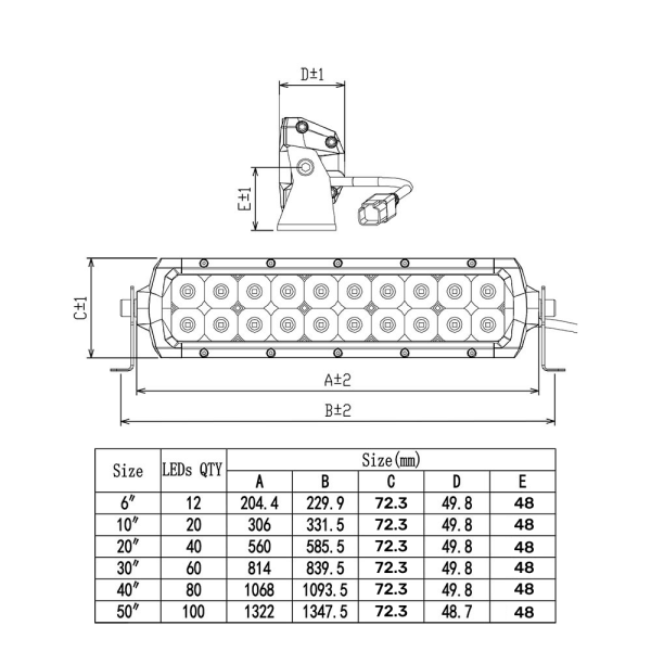 Фара дальнего света AURORA 1270 мм 375W LED