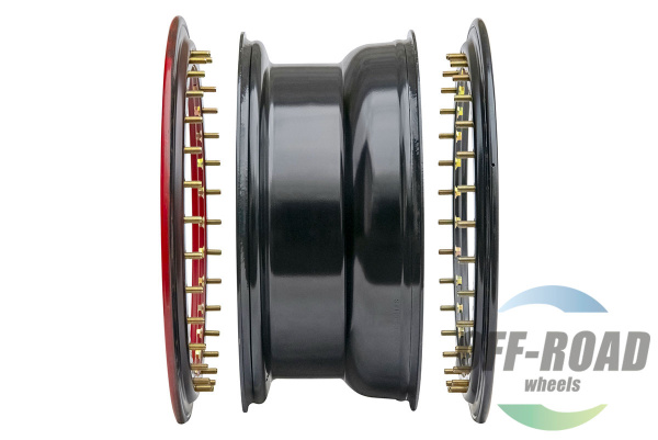Диск усиленный Тойота Ниссан стальной черный 6x139,7 8xR16 d110 ET-19 с двойным бедлоком (красный)