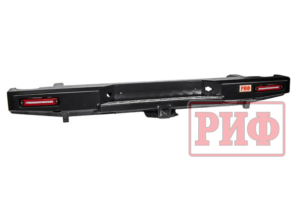 Бампер РИФ силовой задний Nissan Navara D40 (2005-2014) с квадратом под фаркоп и фонарями