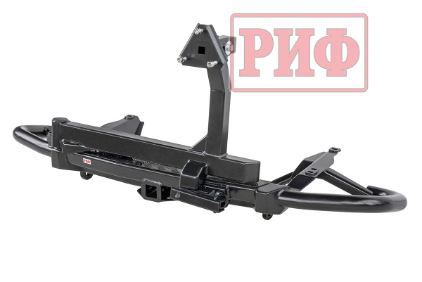 Бампер задний силовой/защита штатного бампера РИФ Toyota Land Cruiser Prado 120 c квадратом под фаркоп, калиткой, подсветкой номера