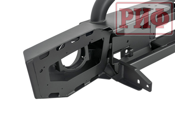 Бампер РИФ силовой передний Jeep Wrangler JL 2018+ под штат. фары, с цент. защ. дуг., низ. пер.крыл.