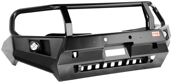 Бампер РИФ передний Mitsubishi L200 2015-2019 с доп. фарами, защитной дугой, защитой бачка омывателя