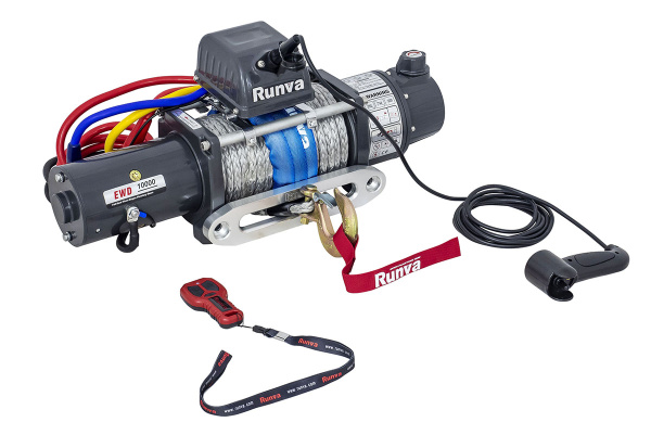 Лебёдка электрическая двухскоростная 12V Runva 10000 lbs 4500 кг (синтетический трос)