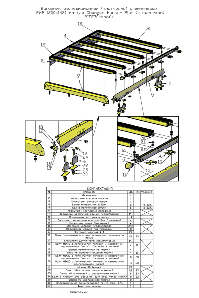 Багажник экспедиционный (платформа) алюминиевый РИФ 1250x1420 мм для Changan Hunter Plus