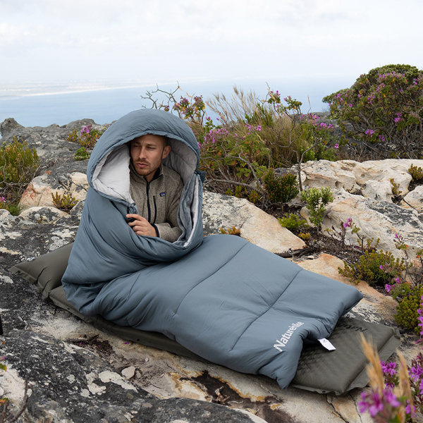 Мешок спальный Naturehike Envelope M400 с подогревом, (190+30)х80 см, (левый)(ТК: -1C), серо-голубой