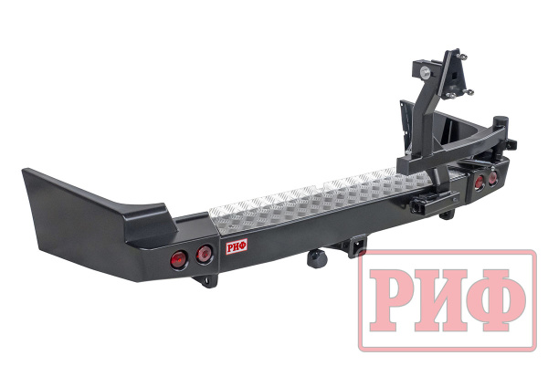 Бампер РИФ силовой задний Toyota Land Cruiser 100 с квадратом под фаркоп, калиткой и фонарями