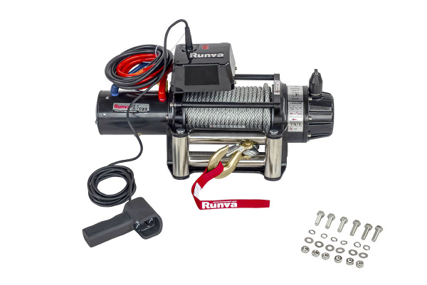Лебёдка электрическая 12V Runva 12500 lbs 5670 кг влагозащищенная, стальной трос