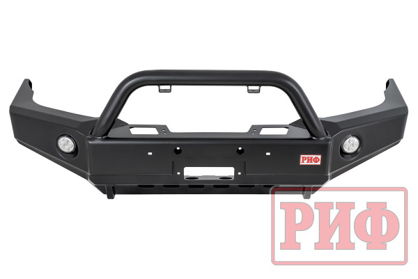 Бампер РИФ силовой передний TLC Prado 120 с доп. фарами, центр. дугой, защитой бачка омывателя