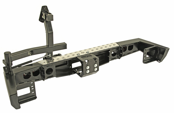Бампер РИФ силовой задний УАЗ Патриот 2015+ с площадкой под лебедку, калиткой и фонарями, лифт 65 мм