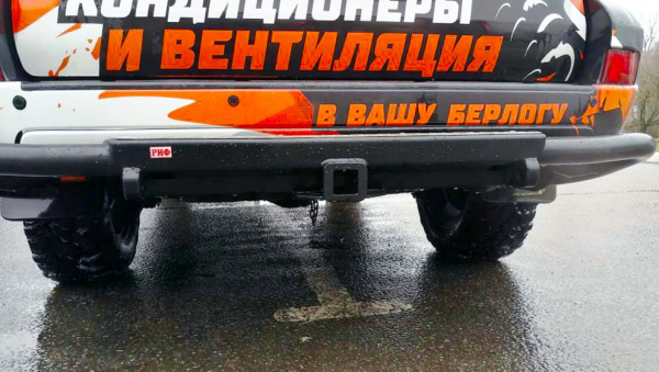 Бампер РИФ силовой задний Toyota Land Cruiser Prado 120 c квадратом под фаркоп