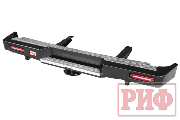 Бампер РИФ силовой задний ГАЗ Соболь с квадратом под фаркоп и фонарями стандарт
