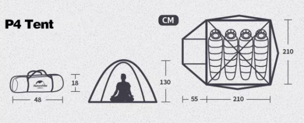 Палатка Naturehike P-Series 4-местная, алюминиевый каркас, зеленая