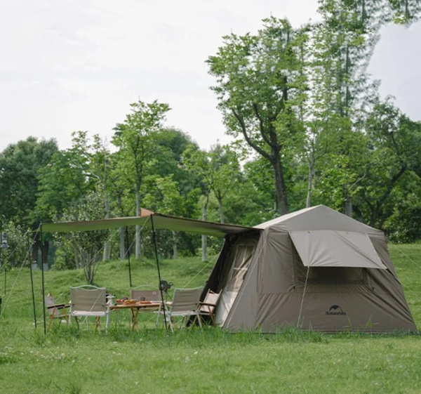 Палатка Naturehike Village 6.0 II поколения 4-местная, быстросборная, коричневая