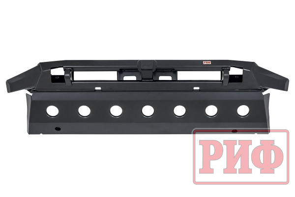 Бампер РИФ силовой передний Renault Duster 2021+ с квадратом под фаркоп и защитой радиатора
