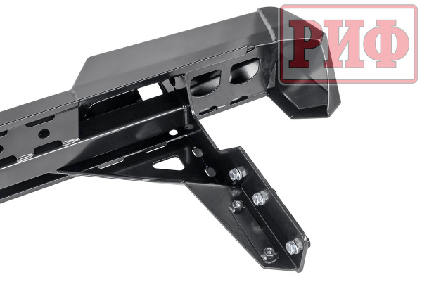 Бампер РИФ силовой задний Mitsubishi L200 2019-2022 с квадратом под фаркоп, калиткой и фонарями