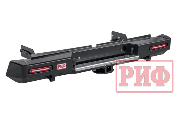 Бампер РИФ силовой задний Mitsubishi L200 2019+ с квадратом под фаркоп и фонарями