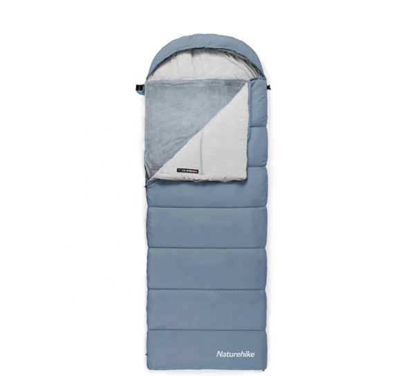 Мешок спальный Naturehike Envelope M400 с подогревом, (190+30)х80 см,(правый)(ТК: -1C), серо-голубой