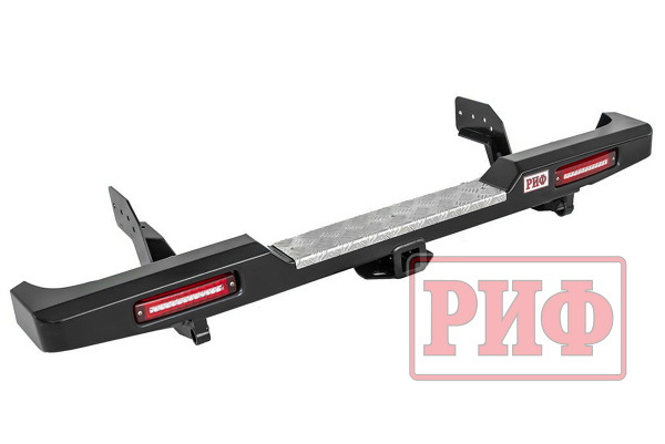 Бампер РИФ задний Mitsubishi L200 2005-2015 (кузов 1350 мм) с квадратом под фаркоп и фонарями