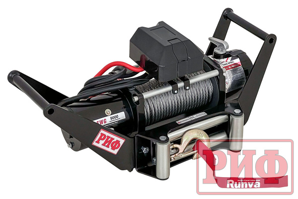 Лебёдка переносная РИФ 9000 c площадкой в квадрат для фаркопа и проводами (в сборе) стальной трос