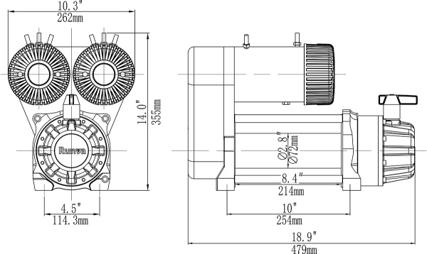 Лебёдка автомобильная электрическая 12V Runva 10000 lbs 4500 кг двухмоторная (синтетический трос)