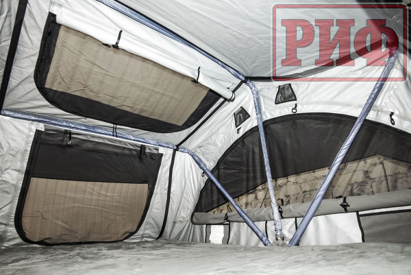 Палатка на крышу автомобиля РИФ Soft RT02-140 PRO, тент серый, 140х(240+70)х115 см