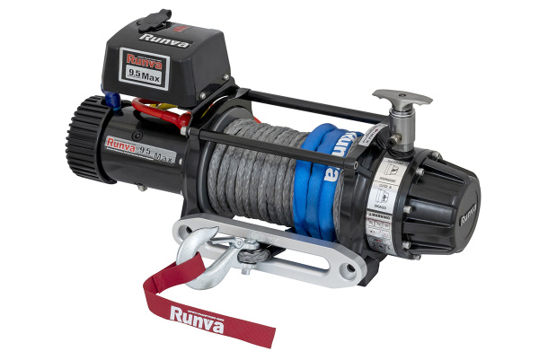 Лебёдка электрическая 12V Runva 9500 lbs 4350 кг влагозащищенная, комбин. роспуск, синт. трос