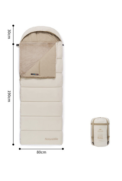 Мешок спальный Naturehike Envelope M400 с подогревом, (190+30)х80 см, (правый) (ТК: -1C), коричневый
