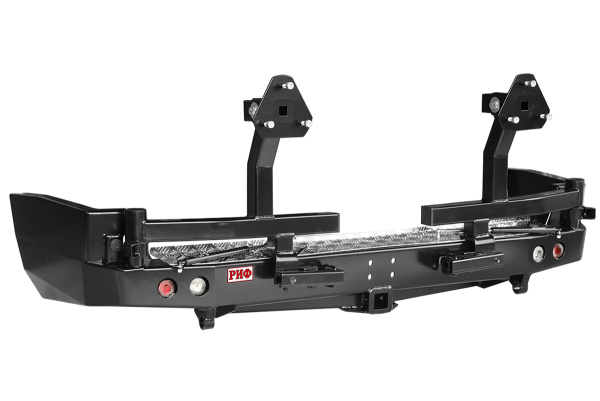 Бампер РИФ задний Nissan Patrol Y61 2004+ с квадратом под фаркоп, 2-мя калитками и фонарями