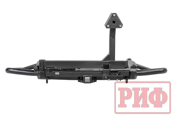 Бампер задний силовой/защита штатного бампера РИФ Toyota Land Cruiser Prado 120 c квадратом под фаркоп, калиткой, подсветкой номера