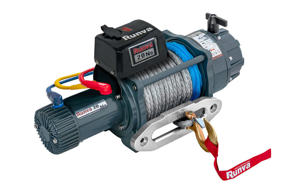 Лебёдка электрическая 24V Runva 20000 lbs влагозащищенная, синтетический трос