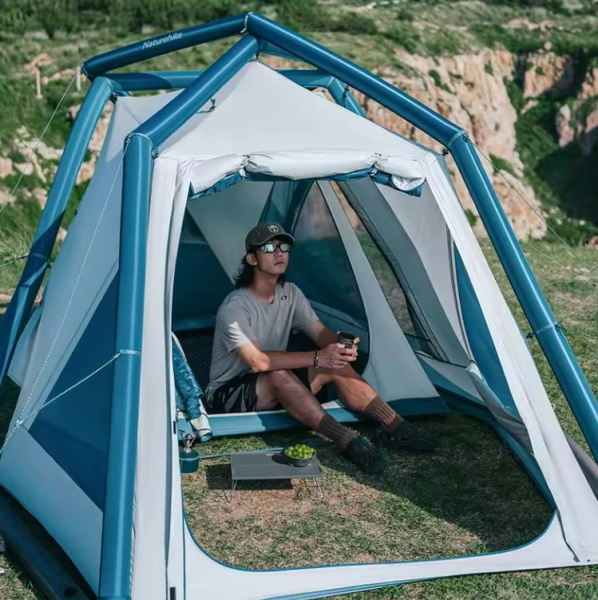 Палатка Naturehike Lingfeng Air 7.3 2-местная, быстросборная, надувной каркас, бело-голубая