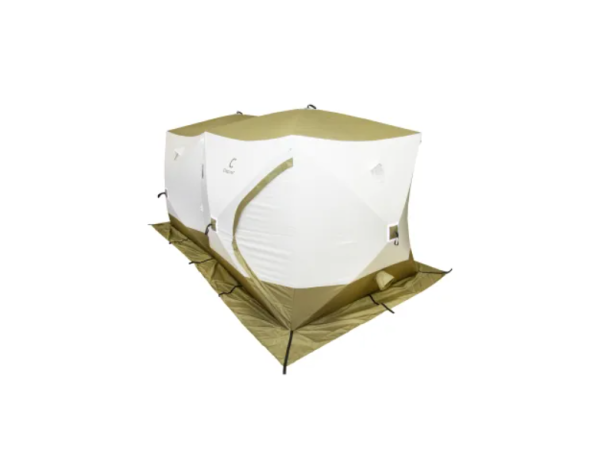 Палатка зимняя куб СЛЕДОПЫТ "Premium" 4,2х2,1 м, 2-комнатная, 3 слоя, оливковый/белый