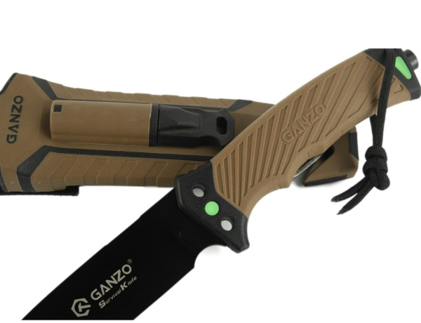 3 Нож туристический GANZO, длина 243 мм, сталь 8CR13, коричневый, с паракордом, в ножнах