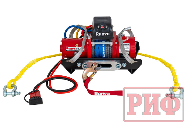 Лебёдка переносная РИФ 9.5XSR c облегчённой площадкой и проводами (в сборе) корот. бараб, синт. трос