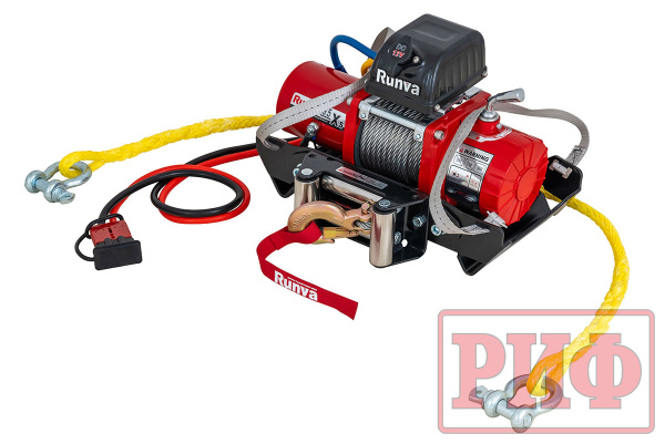Лебёдка переносная РИФ 9.5XS c квадратом для фаркопа, корот. барабан, стал. трос (облегченная)